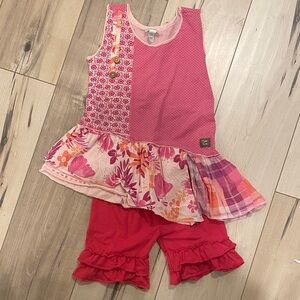Naartjie Pink Floral Ruffle top with pink adorable sweetness Shorts size 6/7